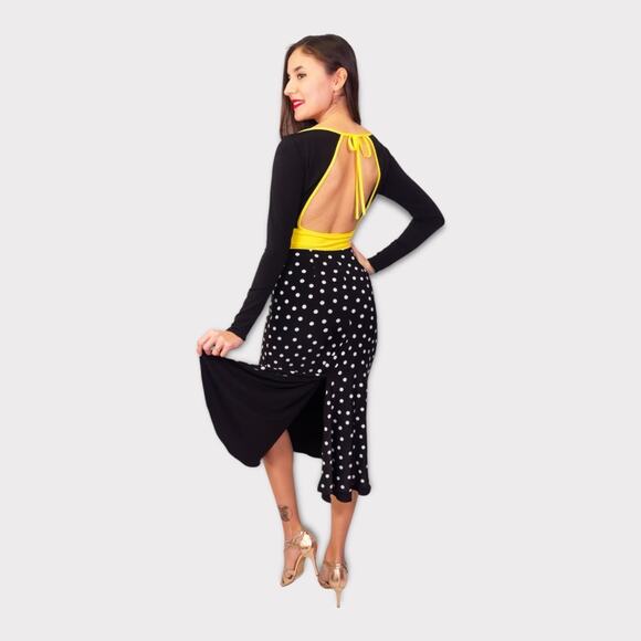 Tango White Dotted Black & Black Reversible Tango Dress /Reversable Dress Size S - Picture 3 of 13